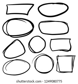 Doodle set of black hand drawn circle line sketch set. Vector circular scribble doodle round circles for message note mark design element. Pencil or pen highlighter elipses shapes