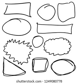Doodle set of black hand drawn circle line sketch set. Vector circular scribble doodle round circles for message note mark design element. Pencil or pen highlighter elipses shapes