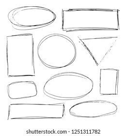 Doodle set of black hand drawn circle line sketch set. Vector circular scribble doodle round circles for message note mark design element. Pencil or pen highlighter elipses shapes