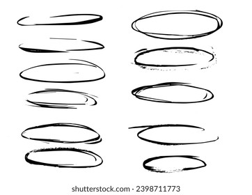 Doodle-Set aus schwarz handgezeichnet Kreis Linie Sketch Set. Rundkreiskreise mit Vektorkreiskreiskreisen für das Design der Meldungsmarken.Pinselstrich