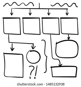 Doodle set of black pencil drawing objects. Hand drawn abstract grunge frames, arrows and abstract shapes. Vector abstract ellipses for design use