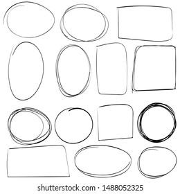 Doodle set of black pencil drawing objects. Hand drawn abstract illustration grunge elements. Vector abstract ellipses for design use.