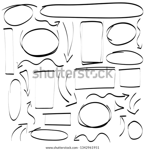 Doodle Set Black Pencil Drawing Objects Stock Vector Royalty Free 1342961951