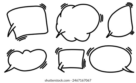 Doodle Set of Black Sketch Comic Speech Bubbles. Pencil Hand Drawn Comix Balloons.