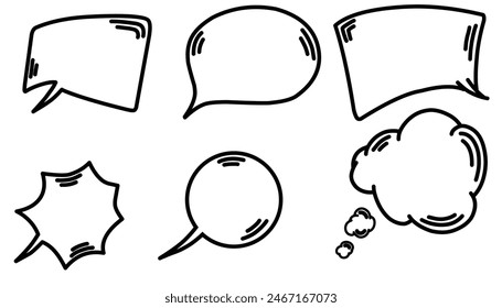 Doodle Set of Black Sketch Comic Speech Bubbles. Pencil Hand Drawn Comix Balloons.