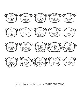 Doodle Set of Black and White Cute Bear Cartoon Clipart