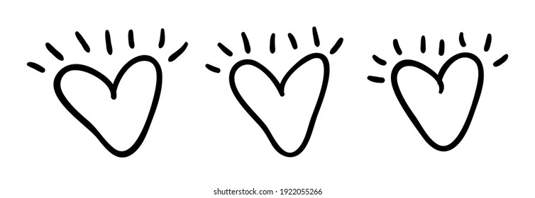 Doodle set of black and white pencil drawing objects. Hand drawn abstract illustration grunge elements. Vector abstract hearts for design