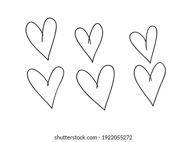 Doodle set of black and white pencil drawing objects. Hand drawn abstract illustration grunge elements. Vector abstract hearts for design