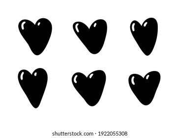 Doodle set of black and white pencil drawing objects. Hand drawn abstract illustration grunge elements. Vector abstract hearts for design