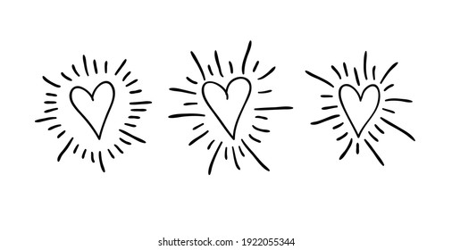 Doodle set of black and white pencil drawing objects. Hand drawn abstract illustration grunge elements. Vector abstract hearts for design