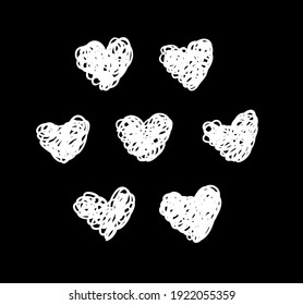 Doodle set of black and white pencil drawing objects. Hand drawn abstract illustration grunge elements. Vector abstract hearts for design
