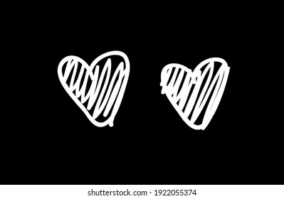 Doodle set of black and white pencil drawing objects. Hand drawn abstract illustration grunge elements. Vector abstract hearts for design
