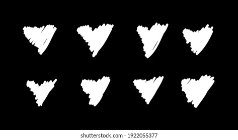 Doodle set of black and white pencil drawing objects. Hand drawn abstract illustration grunge elements. Vector abstract hearts for design