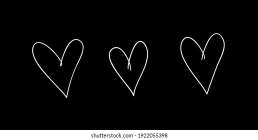 Doodle set of black and white pencil drawing objects. Hand drawn abstract illustration grunge elements. Vector abstract hearts for design