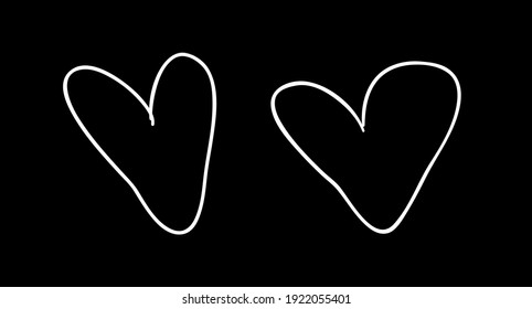 Doodle set of black and white pencil drawing objects. Hand drawn abstract illustration grunge elements. Vector abstract hearts for design