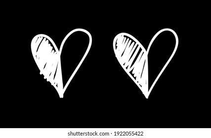 Doodle set of black and white pencil drawing objects. Hand drawn abstract illustration grunge elements. Vector abstract hearts for design