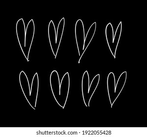 Doodle set of black and white pencil drawing objects. Hand drawn abstract illustration grunge elements. Vector abstract hearts for design