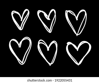 Doodle set of black and white pencil drawing objects. Hand drawn abstract illustration grunge elements. Vector abstract hearts for design