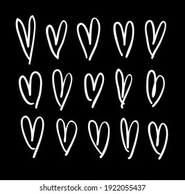 Conjunto de dibujos de lápiz en blanco y negro. Elementos grunge de ilustración abstracta dibujados a mano. corazones abstractos vectoriales para el diseño