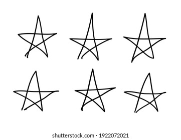 Doodle set of black and white pencil drawing objects. Hand drawn abstract illustration grunge elements. Vector abstract stars for design