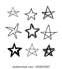 Doodle set of black and white pencil drawing objects. Hand drawn abstract illustration grunge elements. Vector abstract stars for design