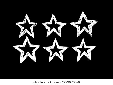 Doodle set of black and white pencil drawing objects. Hand drawn abstract illustration grunge elements. Vector abstract stars for design