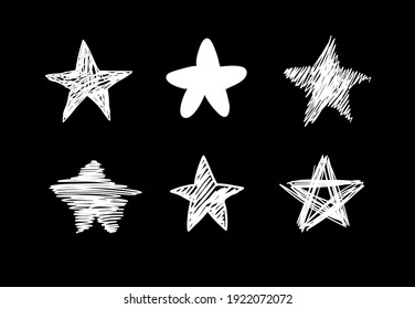 Doodle set of black and white pencil drawing objects. Hand drawn abstract illustration grunge elements. Vector abstract stars for design