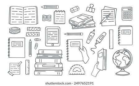 Doodle set of books, notebooks, school and student stationery