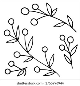 Doodle set of branches with berries. Hand drawn bery illustration for cards, posters, stikers, banners, wedding design, textile, logo.
