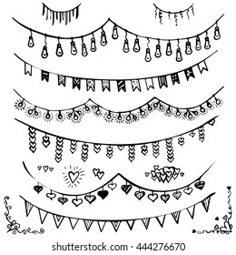 Doodle Set Bunting Garlands Set Decorations Stock Vector (Royalty Free ...