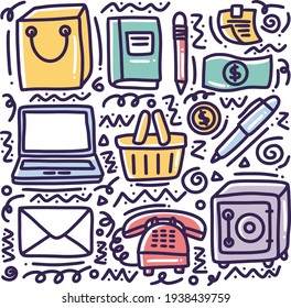 doodle set of bussiness tools hand drawing with icons and design elements