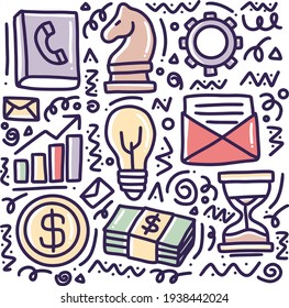 doodle set of bussiness tools hand drawing with icons and design elements