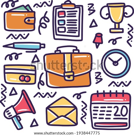doodle set of bussiness tools hand drawing with icons and design elements