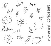 Doodle set cartoon expressions effects. Hand drawn emoticon effects design elements. vector illustration