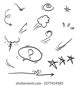 Doodle set cartoon expressions effects. Hand drawn emoticon effects design elements. vector illustration