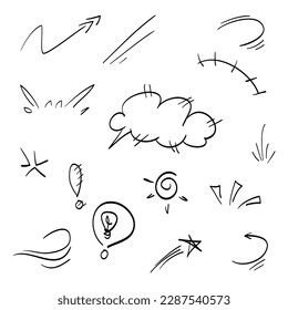 Doodle set cartoon expressions effects. Hand drawn emoticon effects design elements. vector illustration