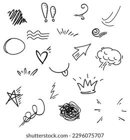 Doodle set cartoon expressions effects. Hand drawn emoticon effects design elements. vector illustration