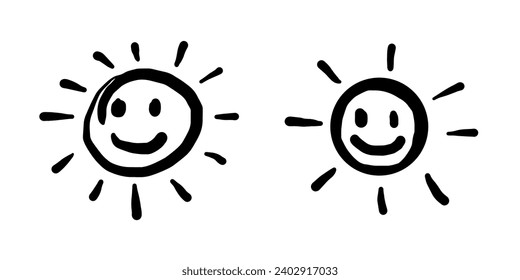 Doodle set cartoon expressions effects sun. Kids drawing. vector illustration