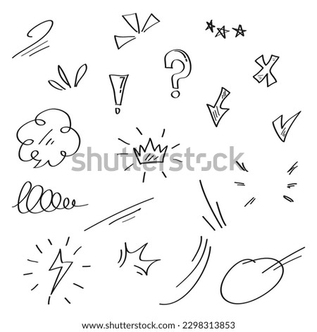 Doodle set cartoon expressions effects. Hand drawn emoticon effects design elements. vector illustration
