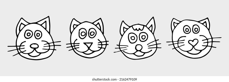 Doodle-Set von Katzen. Vektorgrafik. Schwarzer Umriss. Handgezeichnete Elemente