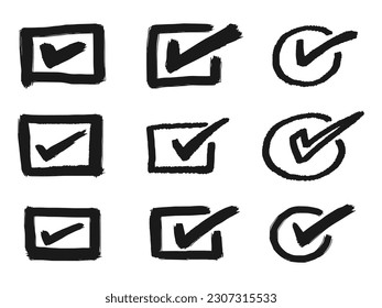 doodle set of check mark icon vector symbol. check mark or checkbox pictogram. vector illustration