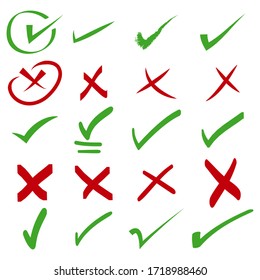 Doodle Set Of Check Mark And Wrong Mark. False And True Vector Illustration