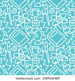 conjunto de doodle de dibujo manual de química con iconos y elementos de diseño