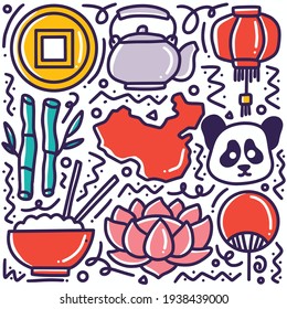 doodle set of chinese holidays hand drawing with icons and design elements
