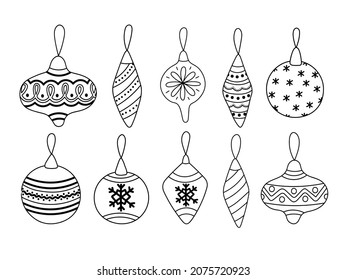 Doodle set Christmas tree toy with a picture for decoration, design of cards, invitations