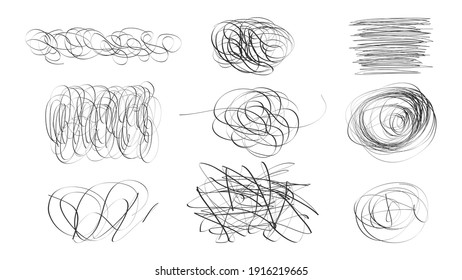 Doodle set circles vector chaotic lines. Objects on a white background.