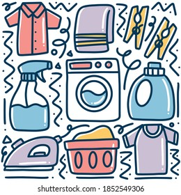doodle set of cleaning tools hand drawing with icons and design elements