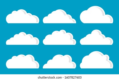 doodle Set of Cloud Icons in trendy flat design style. isolated on blue background. vector illustration
