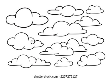 conjunto de garabatos de nubes, ilustración vectorial.