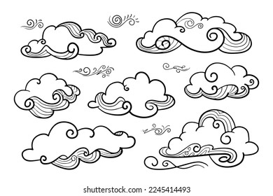 doodle set of clouds, vector illustration.